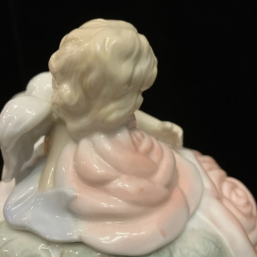 Avon Cherub & Pink Rose Porcelain Display Teapot Victorian Angel Vintage 1990s